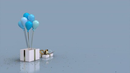 Gift Box With Balloons Coming out Gender Reveal Blue with copy space