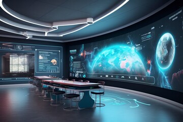 illustration, futuristic school classroom, ai generative