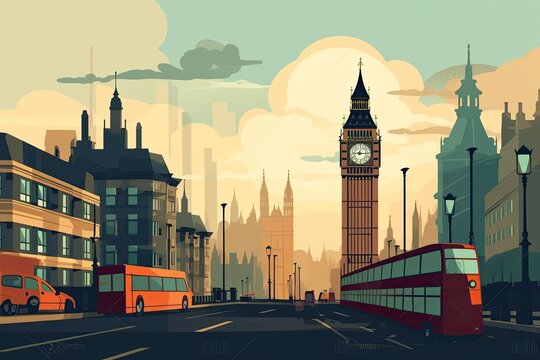 Illustration of London and the Big Ben 
