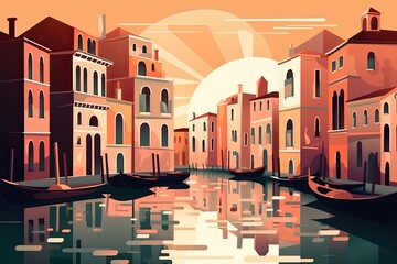 Fototapeta premium Illustration of Venice and the canals