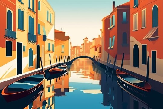 Minimalist flat design poster of Venice, Italy