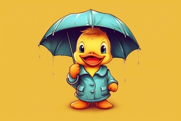 cartoon illustration, duck holding an umbrella, ai generative