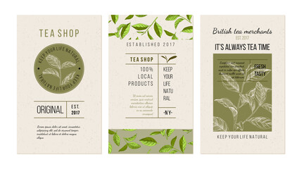 three vintage tea banners in types