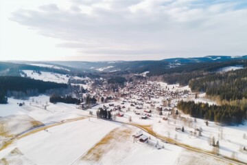 Fototapeta na wymiar mountain town seen from above. Generative AI