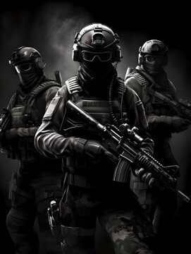 anti terror squad team with mask and helmet - generative ai