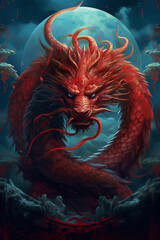 red chinese dragon, symbol of the year 2024, dragon symbol of the year, year of the dragon, red dragon on a blue background, ai generative 