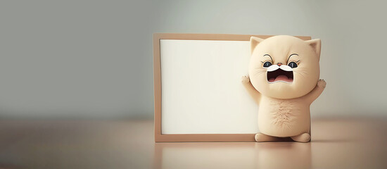 Cute cat near the sign. Banner. Place for text. AI generated