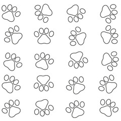 Pattern of animal paws silhouettes on white background