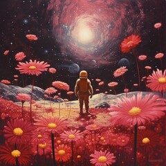 fleurs dans l'espace et cosmos ia gégérative