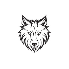 A wolf head flat logo illustration on transparent background. 2d illustration in cartoon. doodle style
