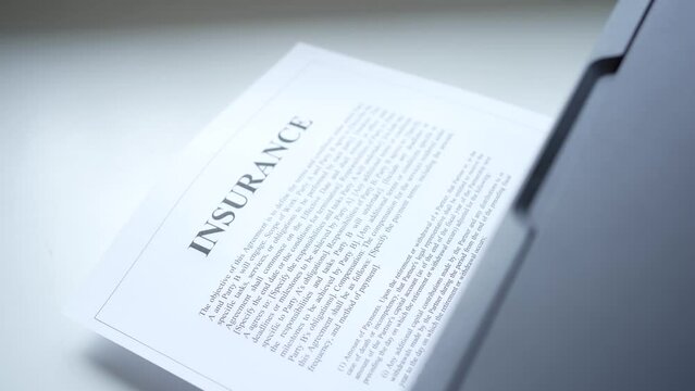 Printer Printing Insurance Contract Document Closeup