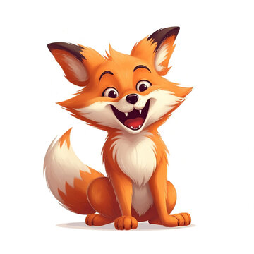 Red Fox Cartoon Animal Illustration. A small fox on a white background. Cute children's picture. Generative AI