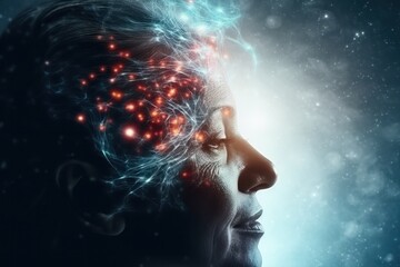 neural network of senior woman brain challenges dementia, human brain diseases, and mental disorders.