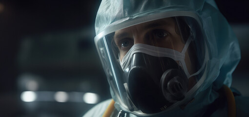 A woman in a protective suit against bacteria and a mask in a hospital. Covid viruses, infection, medicine. generative ai