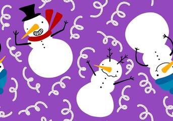 Christmas cartoon snowman seamless snowflakes and penguin and gifts box and candy and socks and gloves pattern