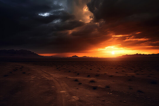 Desert on the background of the sunset, warmth and nature, beautiful views. generative ai © MoreThanProd