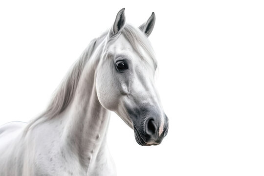 Head portrait illustration of a white horse on white background