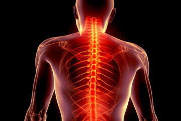 Pain in the spine, pain in the back, lumbar spine. x-ray view. 3d illustration. Generative AI