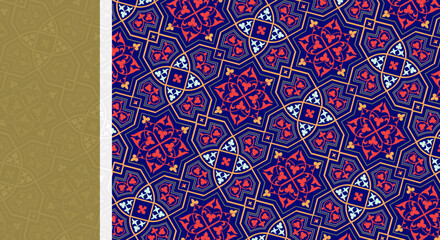 Vector seamless pattern. Navy blue and red. Classical architecture. Geometric colored floor of churches, palaces and historic old buildings. Easy to change colors.