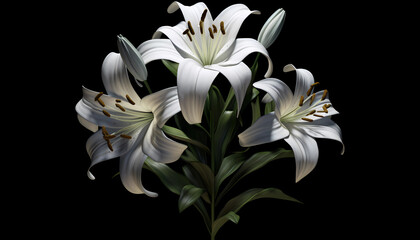 Fototapeta na wymiar Set of Lilies, isolated on transparent background. 3D render. Hight contrast. Black solid bacground. : Unreal Engine, Cinematic, Photoshoot, DOF. intricate hyper maximalist, elegant. : Generative AI.