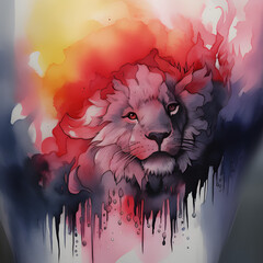 lion with small roses abstract art - obrazy, fototapety, plakaty