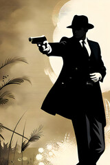 Silhouette of man pointing pistol - 613317801