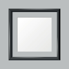 Realistic black empty frame for picture on grey background. Vector illustration.