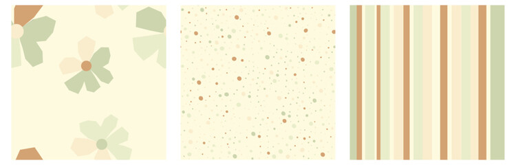 Set of simple floral seamless patterns.Collage modern  floral and polka dots seamless pattern. Modern exotic design for paper, cover, fabric, interior decor and other users.