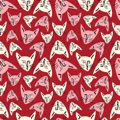 Pattern with kitty with a lovely face. Freaky comic cat face