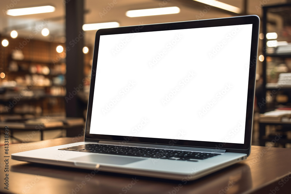 Aufkleber mockup of a white computer laptop on a desk. screen makes it easy to add your own content or showcas