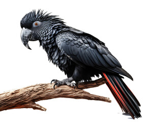 Fototapeta premium Black parrot, macaw on the transparent background PNG. AI generative.