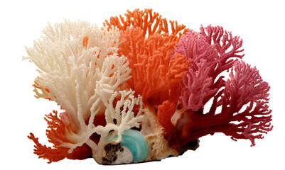sea coral, coral reef on the transparent background PNG. Top view. AI generative.