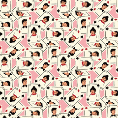 Bright vibrant pattern with Playing cards with Jack and Queen of Spades.