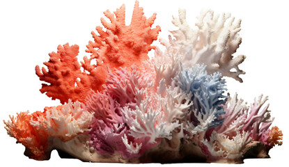 sea coral, coral reef on the transparent background PNG. Top view. AI generative.