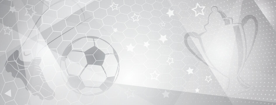 Abstract soccer background with big football ball and other sport symbols in gray colors