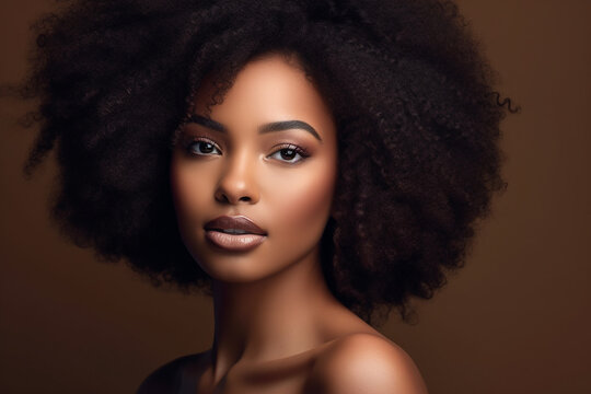 Pretty young afro-american model woman close-up. Generative AI