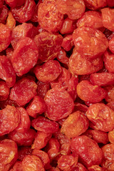Close-up red dried cherry, full frame. Dried berries background.