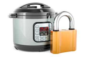 Automatic Multicooker with padlock. 3D rendering