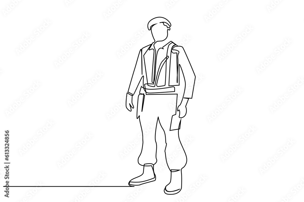 Wall mural confident male soldier standing posing full body length line art