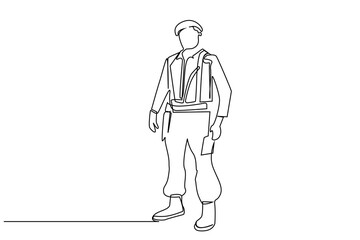 confident male soldier standing posing full body length line art