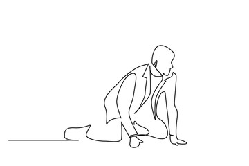 businessman crawling on the floor hoping begging shocked line art