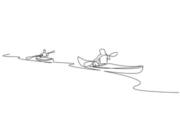 people together canoe boat kayak water sport outdoor activity lifestyle line art - obrazy, fototapety, plakaty