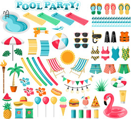 Pool Party Set of 68 Illustrations - obrazy, fototapety, plakaty
