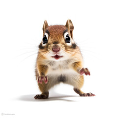 Adorable Cute Funny Baby Chipmunk Animal Running Close Up Portrait Photo Illustration on White Background Nursery, Kid's, Children's room, pediatric office Digital Wall Print Art Nature Generative AI