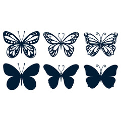 Obraz na płótnie Canvas butterfly silhouette, group of butterflies, wildlife, black and white