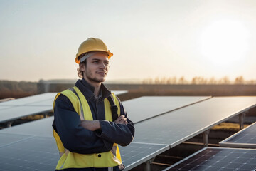 Fototapeta na wymiar Professional engineer work to maintenance of photovoltaic panel system. Generative AI