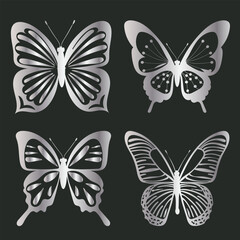 butterfly silhouette, group of butterflies, wildlife, black and white
