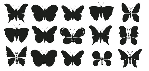 butterfly silhouette, group of butterflies, wildlife, black and white