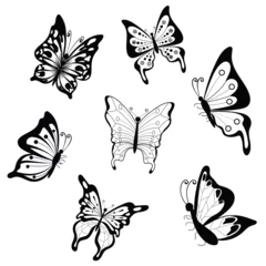 Stof per meter Vlinders butterfly silhouette, group of butterflies, black and white, wildlife