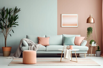 Living room interior, pastels, Generative AI